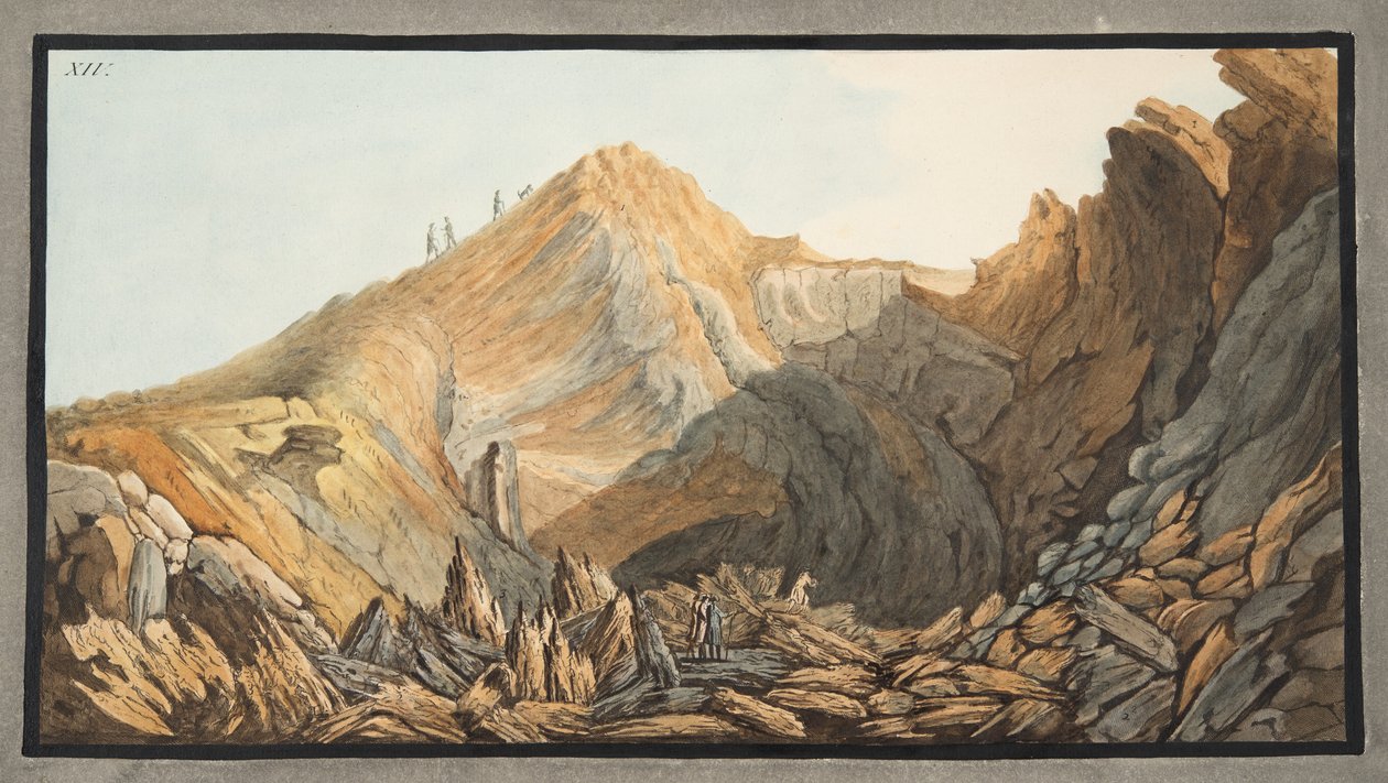 Widok na krater lub wnętrze stożka małej góry, płyta XIV, z „Campi Flegrei: Observations on the Volcanoes of the Two Sicilies” Sir Williama Hamiltona (1730-1803), opublikowanej 1 autorstwa Pietro Fabris