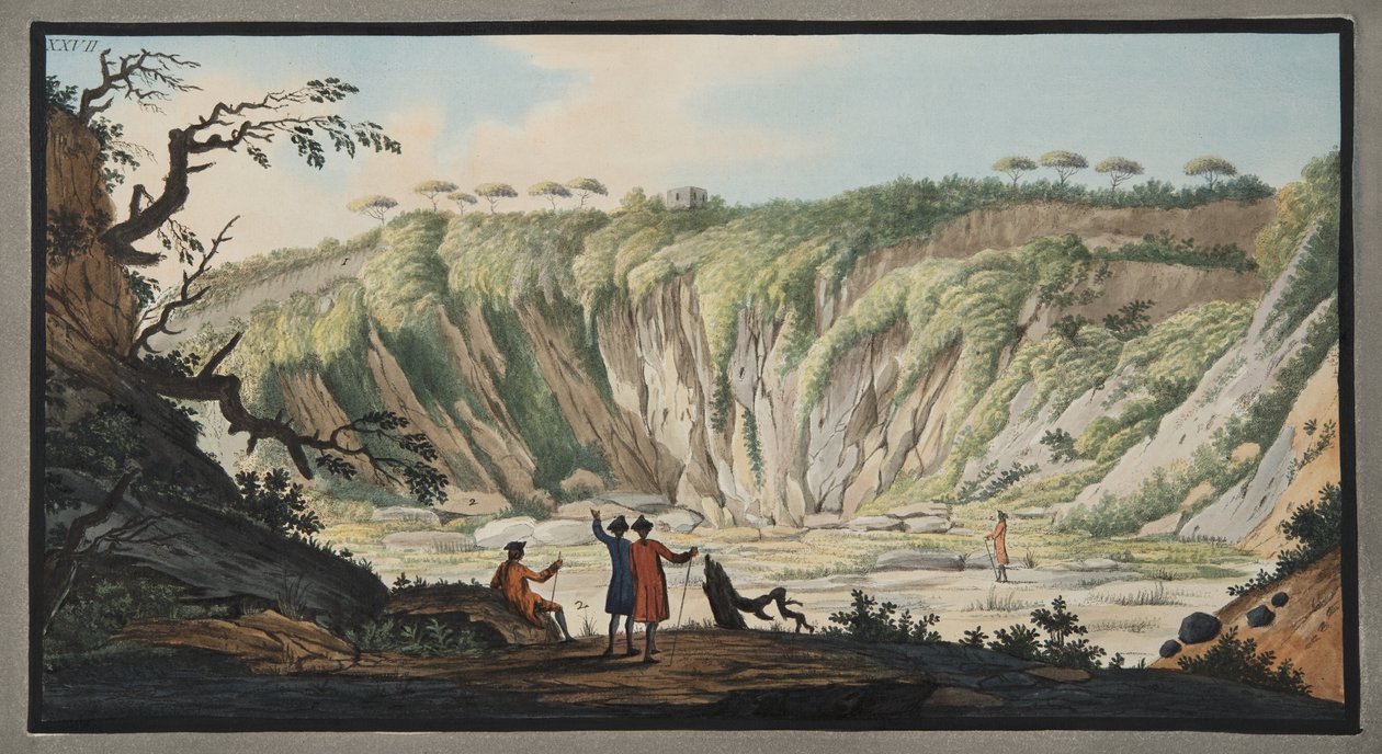 Widok z dna krateru Monte Nuovo, płyta XXVII, z „Campi Phlegraei: Observations on the Volcanoes of the Two Sicilies”, Sir William Hamilton (1730-1803), opublikowanej 1776 (ha autorstwa Pietro Fabris
