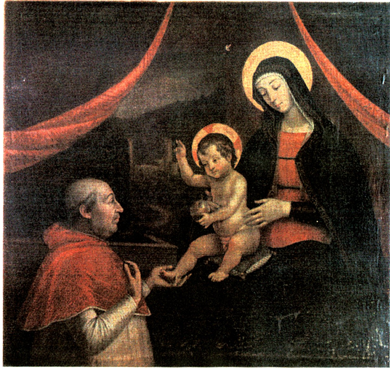 Aleksander VI klęczący przed Madonną autorstwa Pietro Facettio