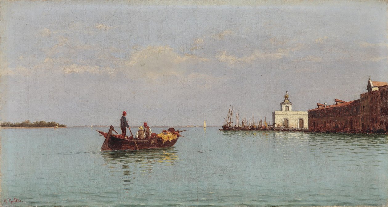 Widok na Punta della Dogana z gondolą na pierwszym planie autorstwa Pietro Galter