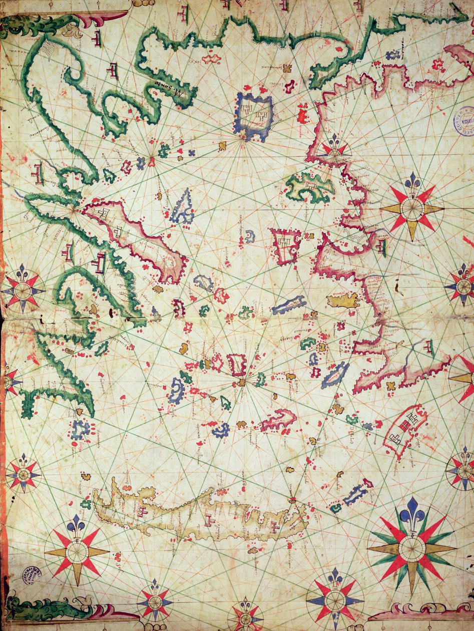 Morze Egejskie, z atlasu morskiego, 1651 (atrament na welinie) (zob. też 330926-330927) autorstwa Pietro Giovanni Prunes