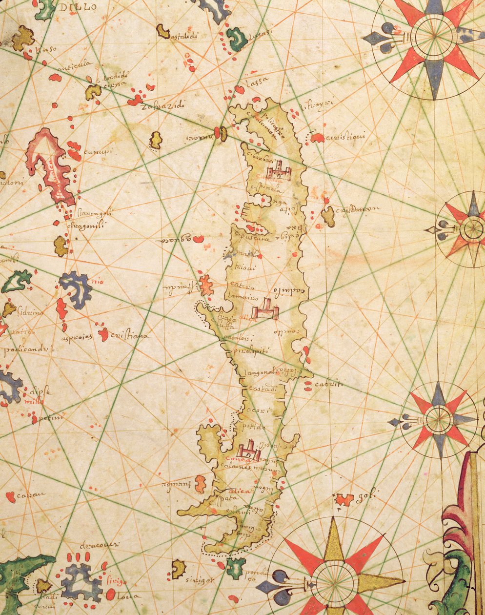 Wyspa Kreta, z atlasu morskiego, 1651 (atrament na welinie) (detal z 330925) autorstwa Pietro Giovanni Prunes