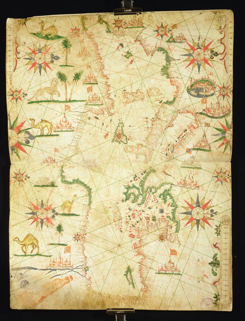Basen Morza Śródziemnego, z atlasu morskiego, 1651 (atrament na welinie) (patrz także 330923-330924) autorstwa Pietro Giovanni Prunes