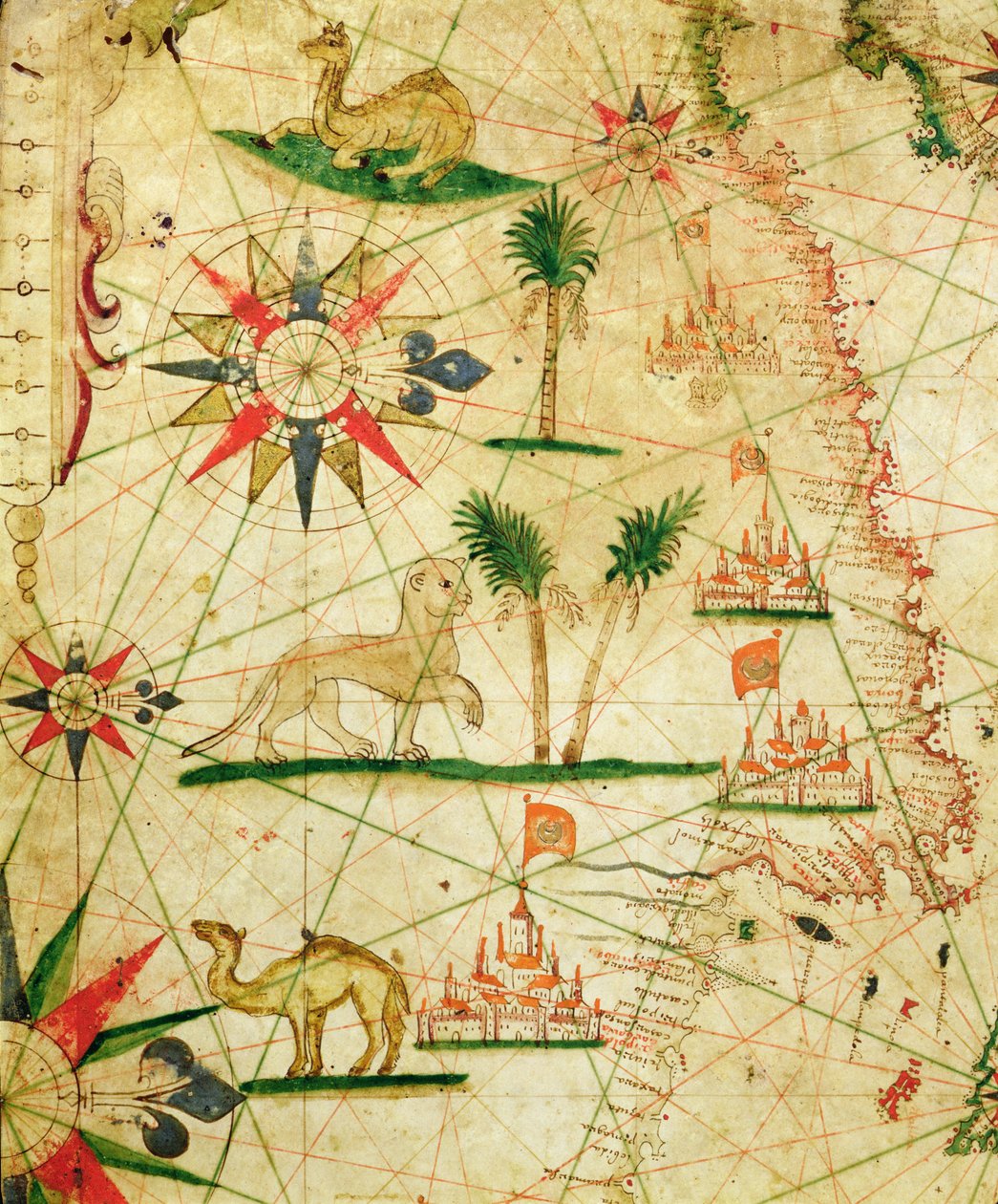 Północne wybrzeże Afryki, z atlasu morskiego, 1651 (atrament na welinie) (szczegół z 330922) autorstwa Pietro Giovanni Prunes