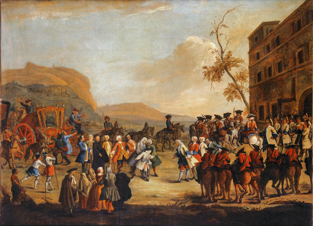 Przyjęcie księcia Fryderyka Christiana na granicy Republiki Weneckiej, 1739 autorstwa Pietro Longhi