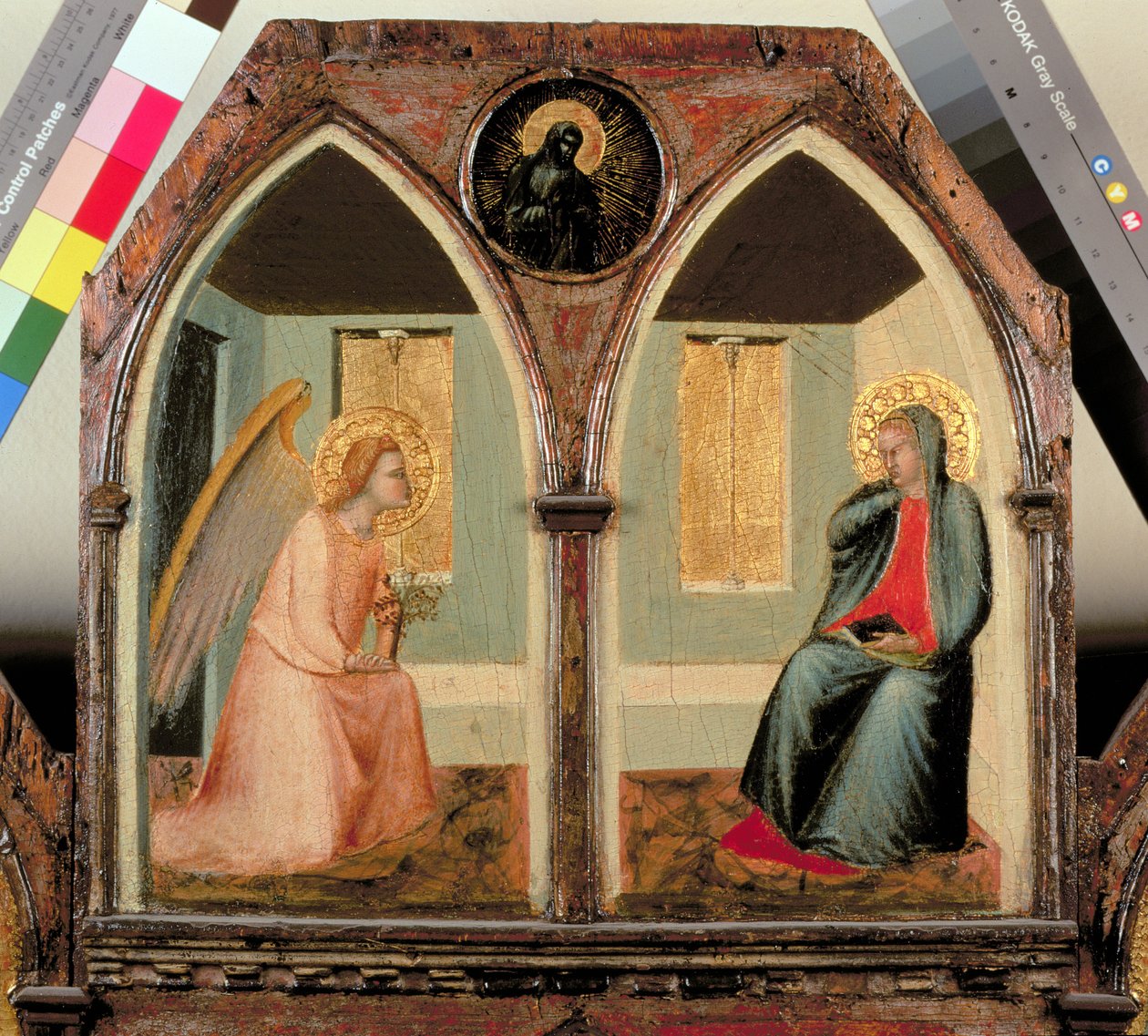 Polityk Św. Giusto, szczegół przedstawiający Zwiastowanie (tempera na desce) autorstwa Pietro Lorenzetti