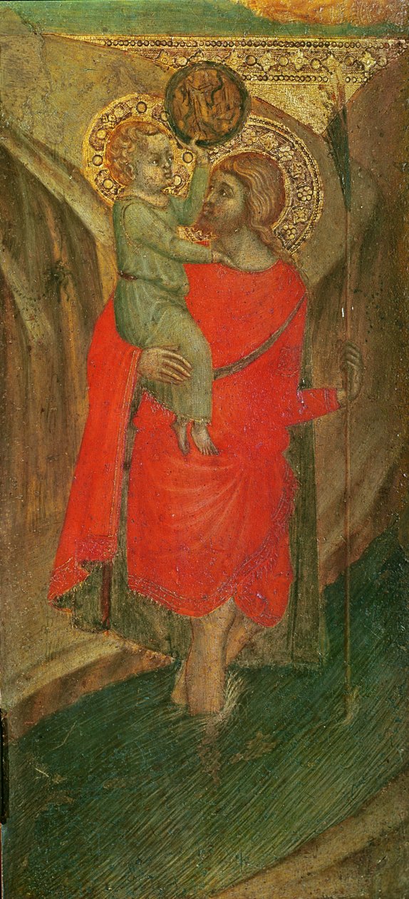 Tryptyk Matki Boskiej z Dzieciątkiem (lewy panel: Św. Krzysztof) (tempera na drewnie) autorstwa Pietro Lorenzetti