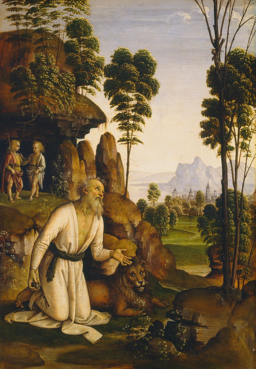 Saint Jerome in the Wilderness, c.1490-1500 (tempera na panelu) autorstwa Pietro Perugino