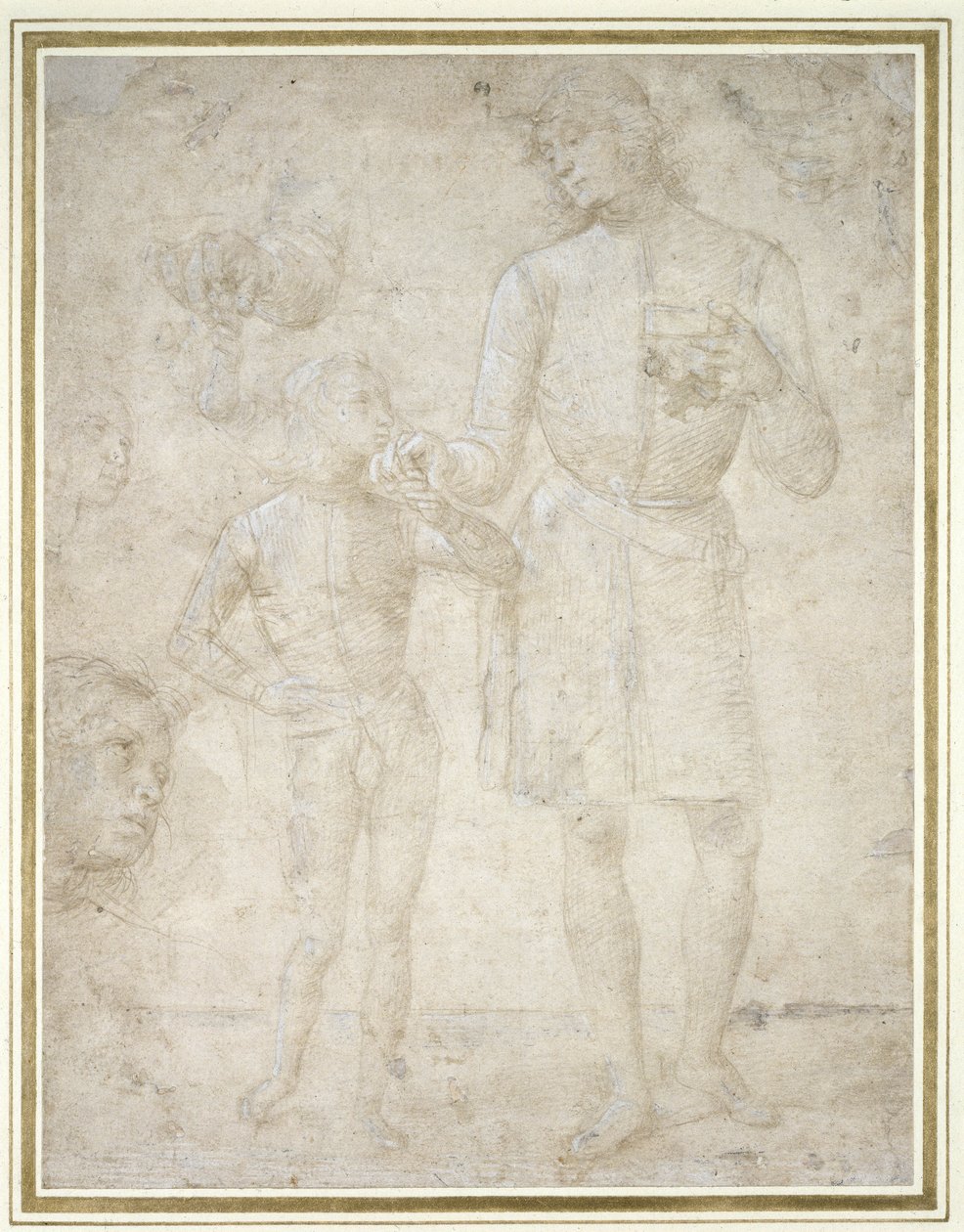 Studia dla Tobiasza i Anioła (silverpoint, podkreślony białym kolorem ciała (oksydowany) na jasnokremowym papierze) autorstwa Pietro Perugino