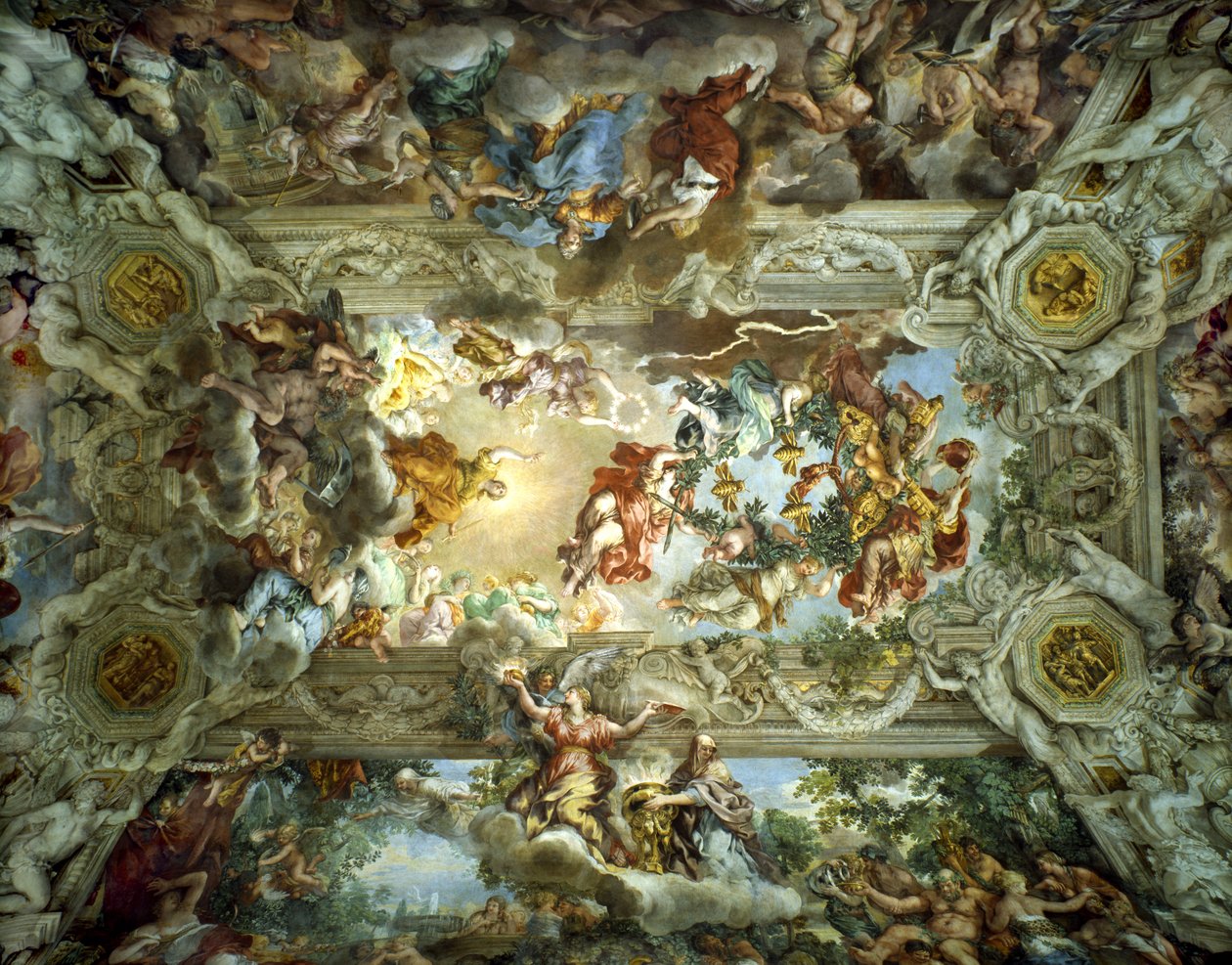 Alegoria Opatrzności Bożej i Mocy Barberinich, sufit sali Palazzo Barberini, Rzym, Włochy, 1633-39 autorstwa Pietro da Cortona
