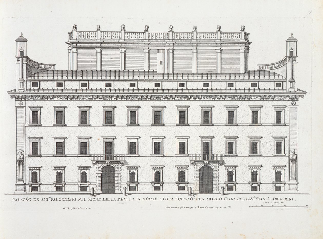 Palazzo Falconieri, Rzym, z „Palazzi di Roma”, cz. II, wyd. 1670 autorstwa Pietro Ferrerio