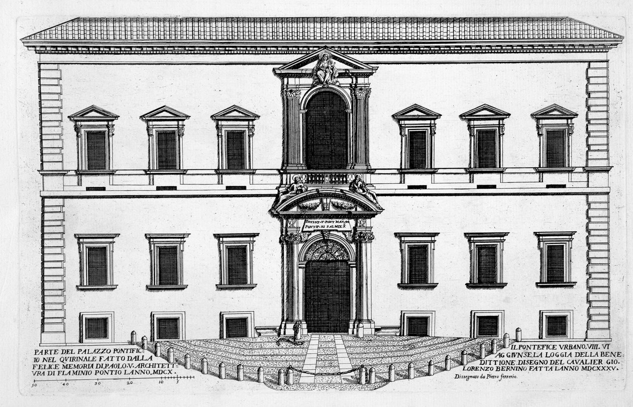 Palazzo del Quirinale, z „Palazzi di Roma”, część I, wyd. 1655 autorstwa Pietro Ferrerio