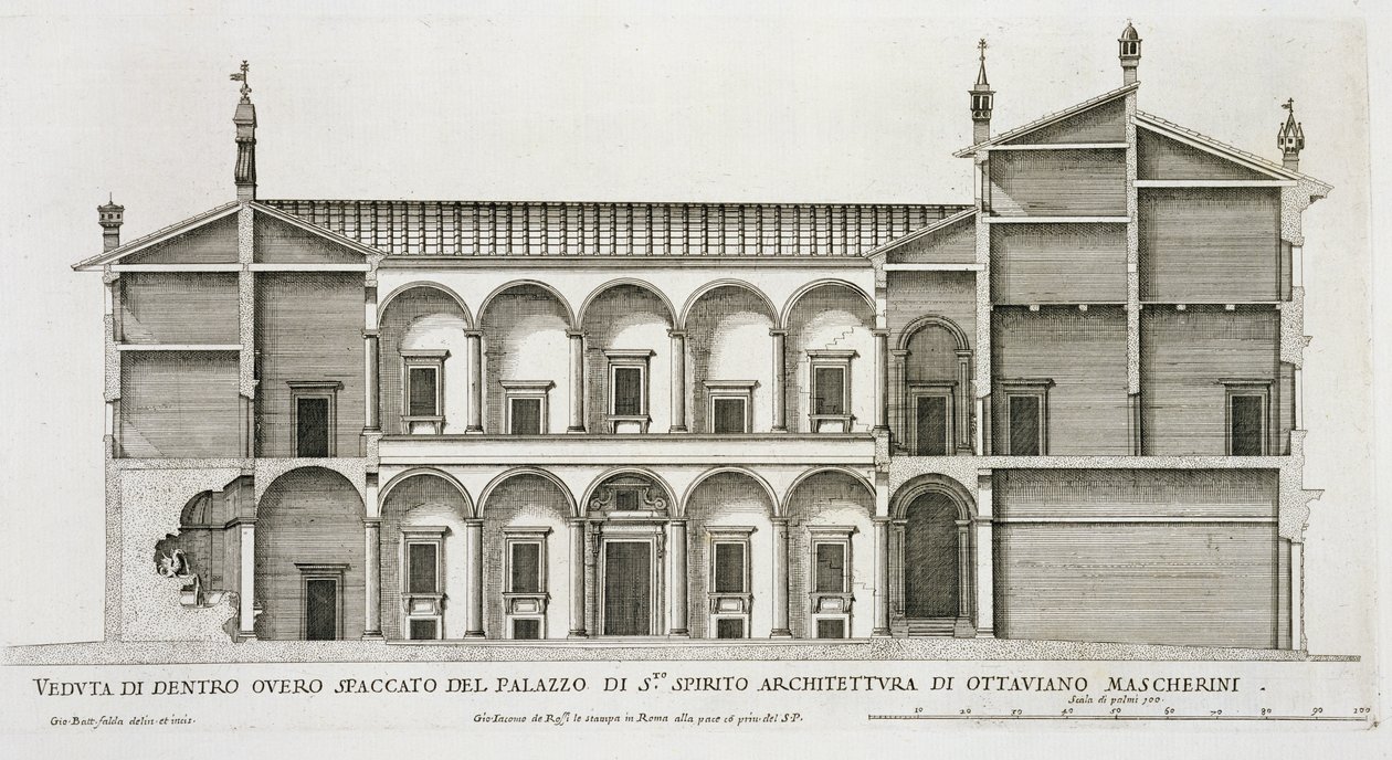 Palazzo di Santo Spirito, z „Palazzi di Roma”, część II, wydana ok. 1670 autorstwa Pietro Ferrerio