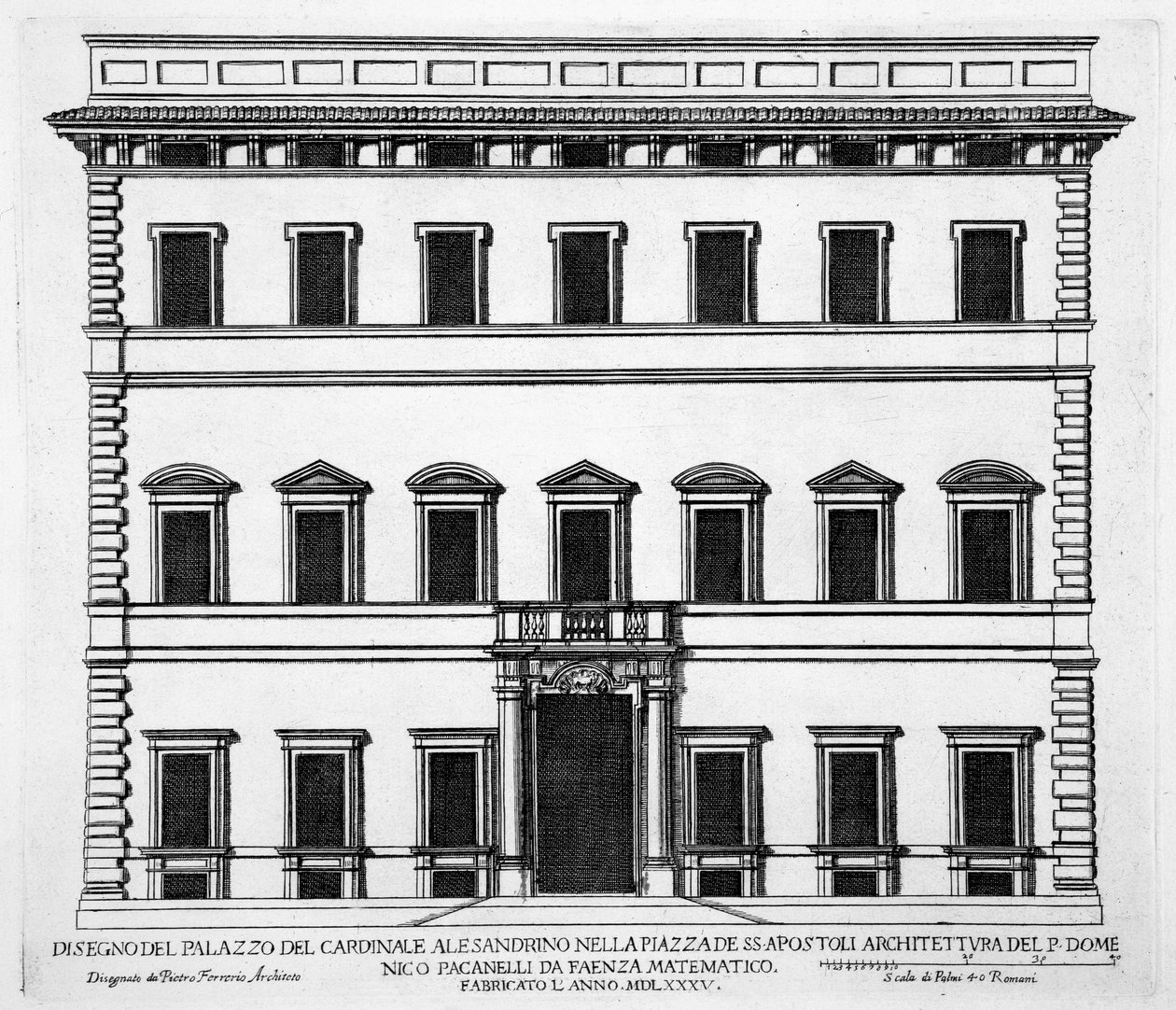 Palazzo of Cardinal Alesandrino, Piazza SS Apostoli, Rzym, z „Palazzi di Roma”, cz. I, wyd. 1655 autorstwa Pietro Ferrerio