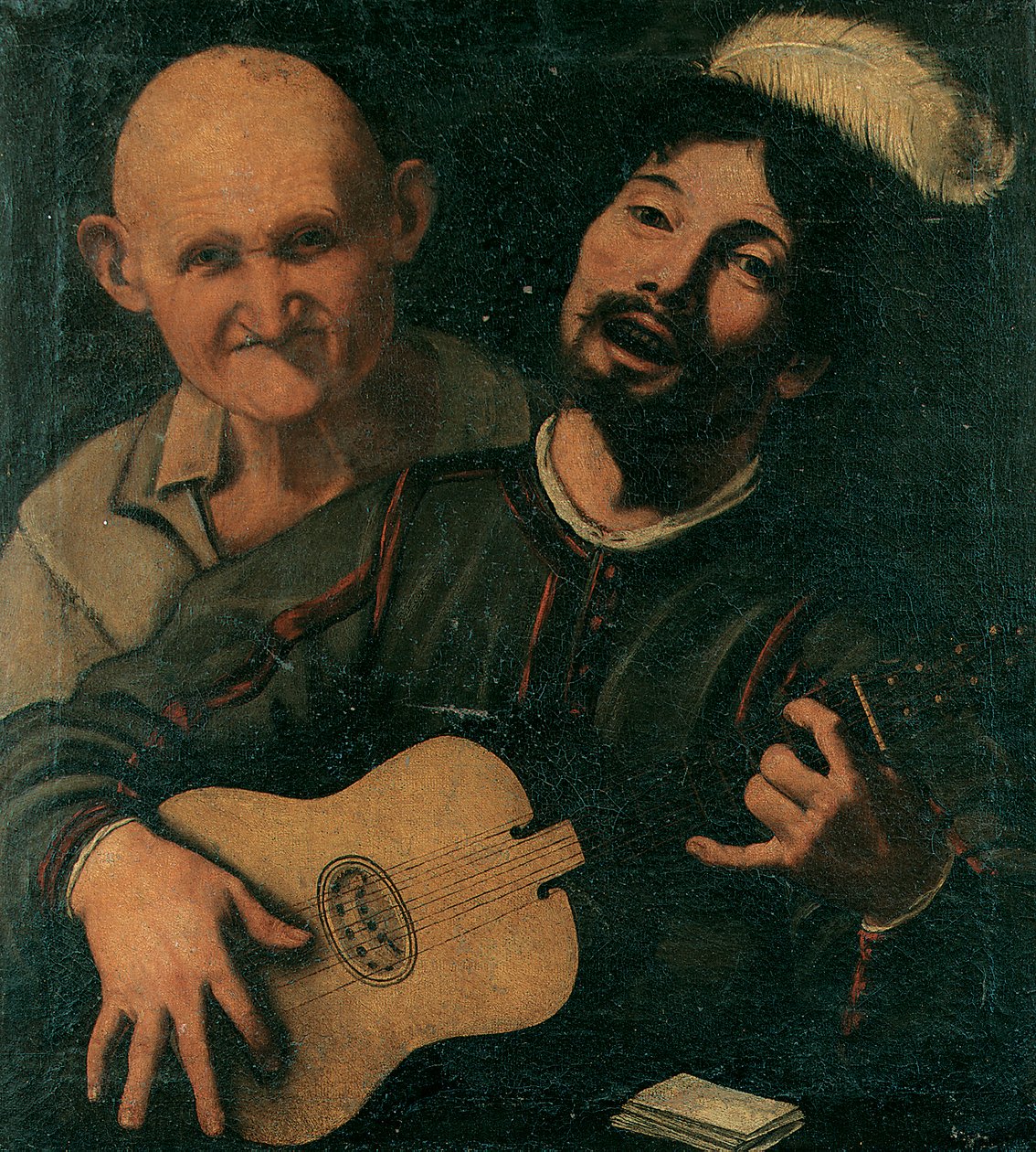 Gitarzysta i staruszek w towarzystwie (olej na płótnie) autorstwa Pietro (attr. to) Paolini