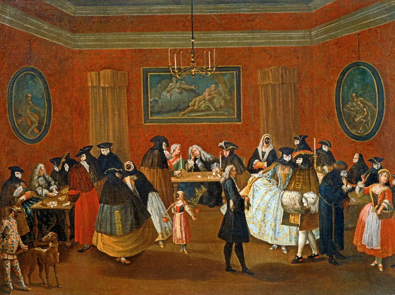 Ridotto: scena maskarady ... (obraz na płótnie) autorstwa Pietro (circle of) Longhi