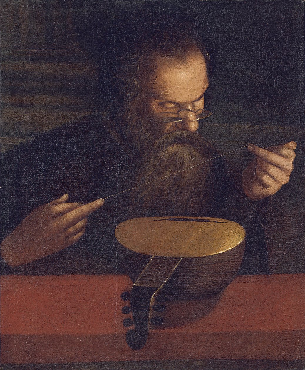 Starzec naciągający lutnię (olej na płótnie) autorstwa Pietro (circle of) Paolini