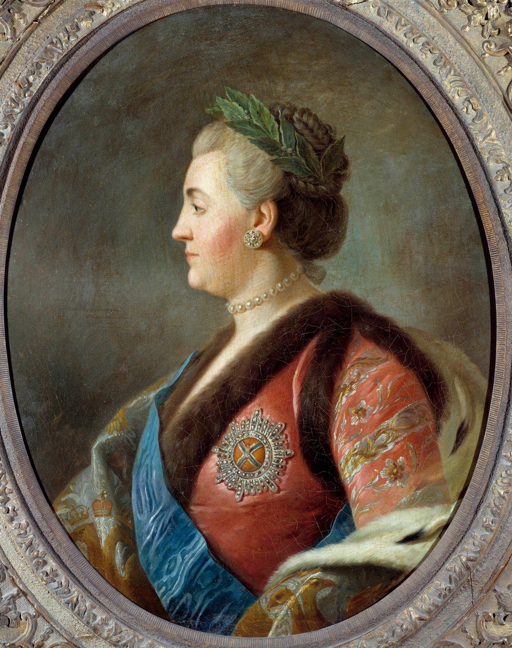 Portret Katarzyny II (1729-1796), Cesarzowej Rosji Malarstwo Pietro Antonio Rotari (1707-1762) XVIII-wieczne Słońce. 0,79x0,63 m - Portret Katarzyny II (1729-1796), cesarzowej Rosji. Malarstwo wg Pietro Antonio Rotari (1707-1762), francuska szkoła autorstwa Pietro Antonio (after) Rotari