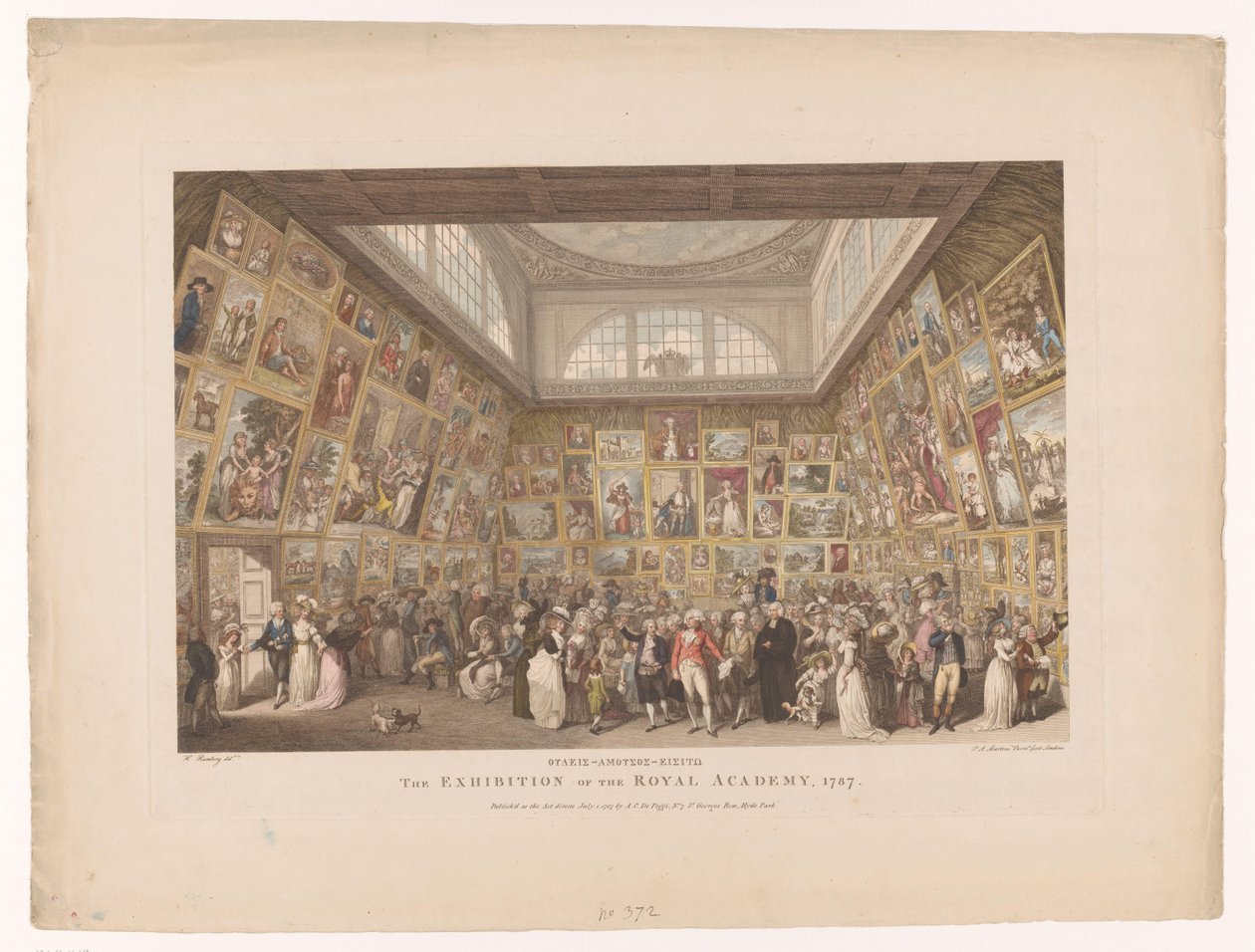 Tentoontelling w de Royal Academy w Londynie w 1787 r. Wystawa Akademii Królewskiej, 1787 (tytuł na obiekcie) autorstwa Pietro Antonio Martini