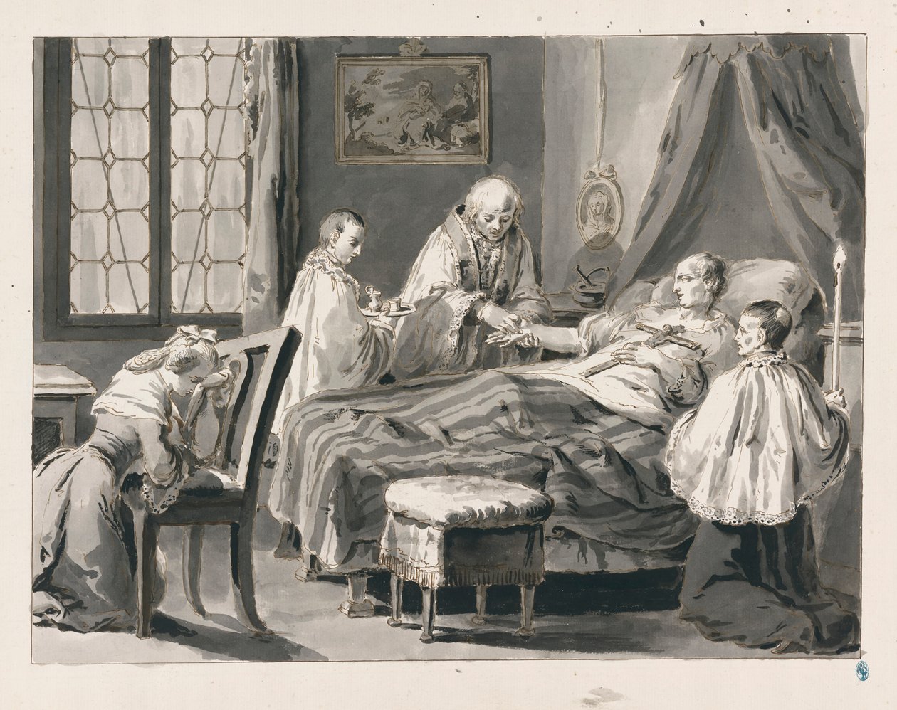 Ostatnie namaszczenie z Siedmiu Sakramentów autorstwa Pietro Antonio Novelli