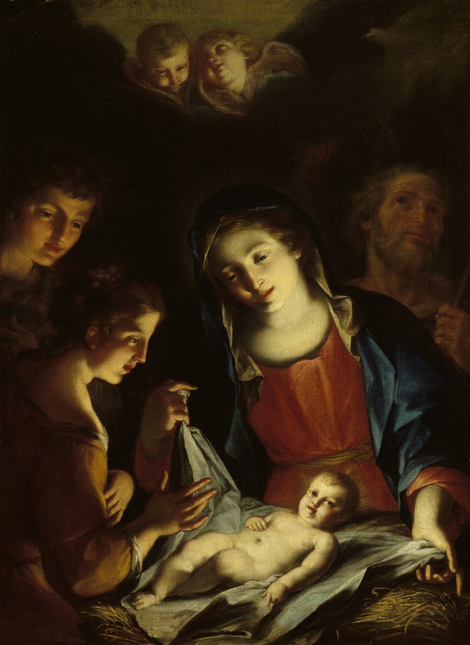 Madonna adorująca Dzieciątko Jezus (olej na płótnie) autorstwa Pietro Antonio Rotari
