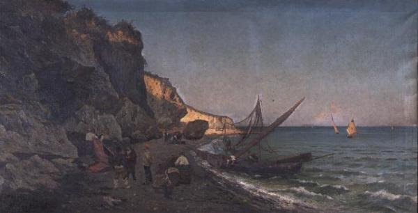 Rybacy w zatoce o zachodzie słońca autorstwa Pietro Barucci