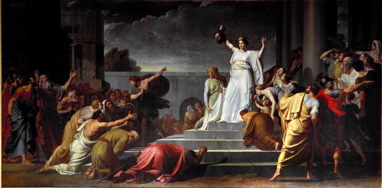 Judith pokazuje ludowi głowę dekapitu Holoferna Obraz Pietro Benvenuti (1769-1844) 1796 nd. 417x821 cm Neapol, Museo di Capodimonte autorstwa Pietro Benvenuti
