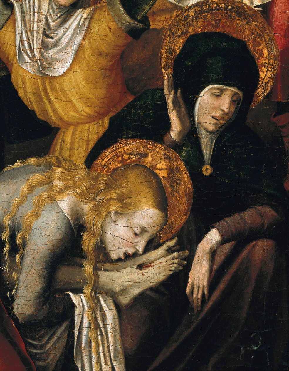 Zejście z krzyża (Deposizione), fragment Marii Magdaleny obejmującej stopy Chrystusa, początek XVI w. (tempera na panelu) autorstwa Pietro Cavaro