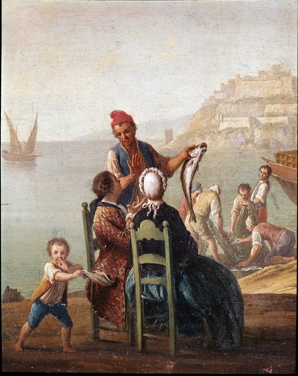 Sprzedawca ryb i para (Sprzedawca ryb i para) Szczegół Obraz Pietro Fabris XVIII-wieczne Museo Nazionale di San Martino Neapol autorstwa Pietro Fabris