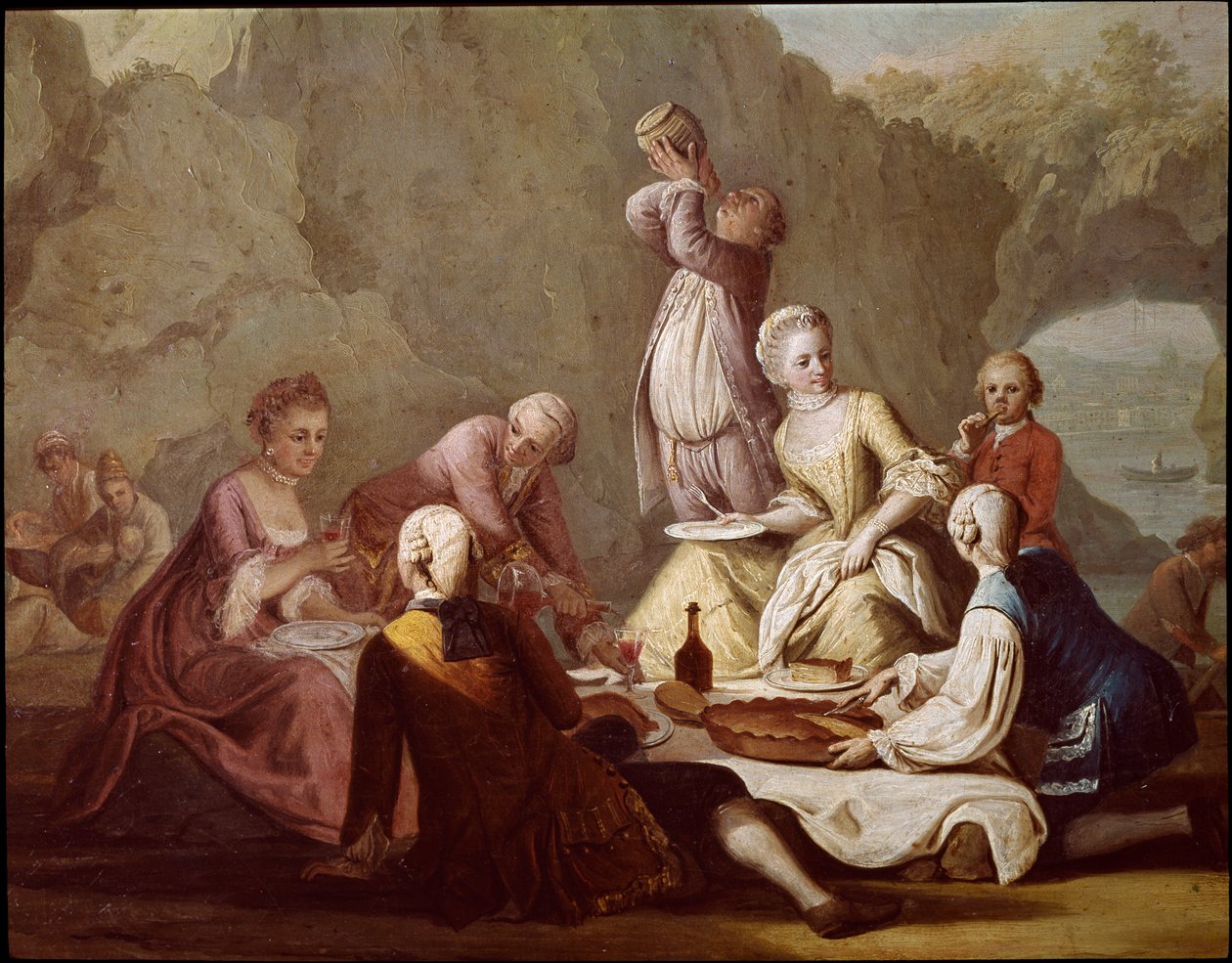 Scena bankietowa w Posillipo (Pausilippe) Neapol Szczegół pikniku arystokratów - Bankiet w Posillipo - Szczegół arystokratów - Obraz Pietro Fabris XVIII-wieczne Museo Nazionale di San Martino Neapol autorstwa Pietro Fabris
