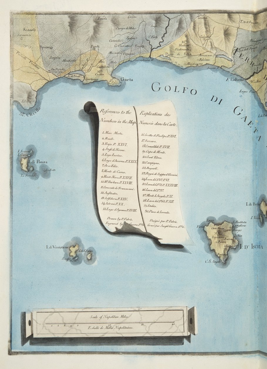 Mapa Zatoki Gaetańskiej z „Campi Phlegraei: Observations on the Volcanoes of the Two Sycilies”, Sir William Hamilton (1730-1803), opublikowana w 1776 r. (rycina ręcznie kolorowana) autorstwa Pietro Fabris