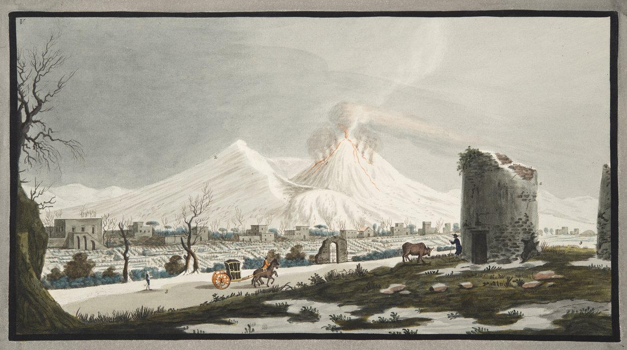 Vesuvius in Snow, płyta V z „Campi Phlegraei: Observations on the Volcanoes of the Two Sicilies”, Sir William Hamilton (1730-1803), wydana w 1776 r. autorstwa Pietro Fabris