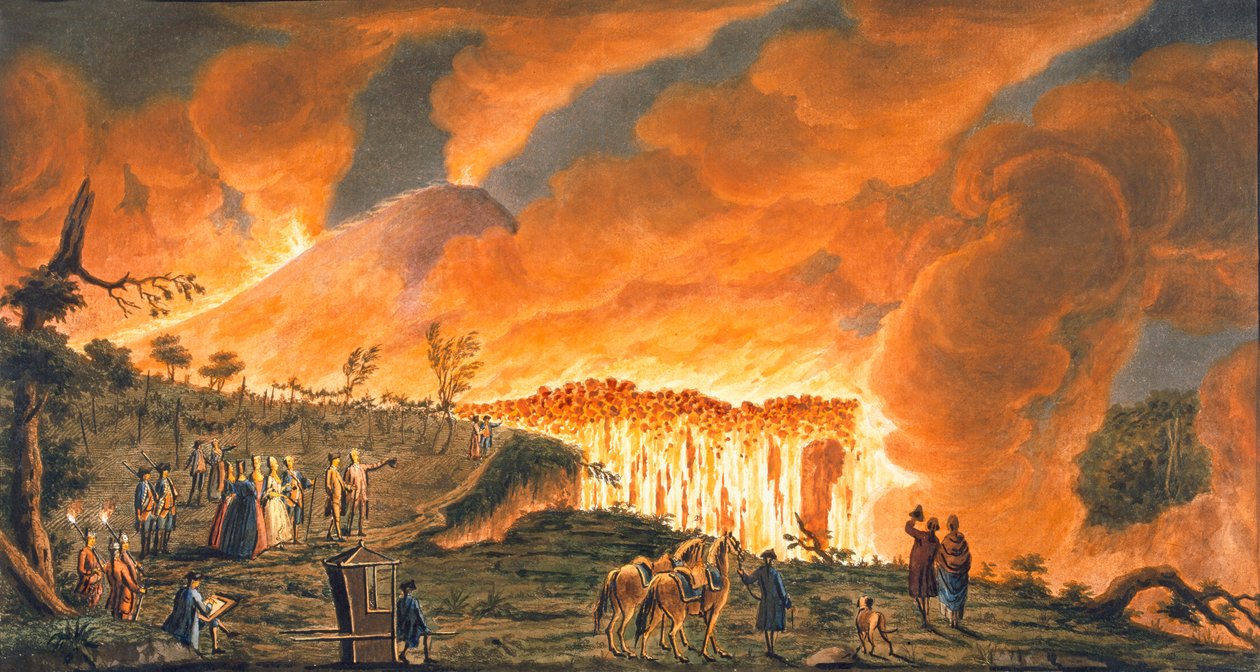 Widok Hamiltona eskortującego swoje sycylijskie majestaty w dniu 11 maja 1771, aby obserwować przepływ lawy, 1 autorstwa Pietro Fabris