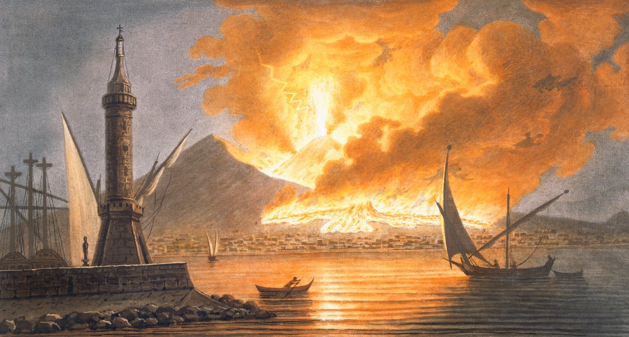 Widok wielkiej erupcji Wezuwiusza z mola Neapolu w nocy 20 października 1767, 1776 autorstwa Pietro Fabris