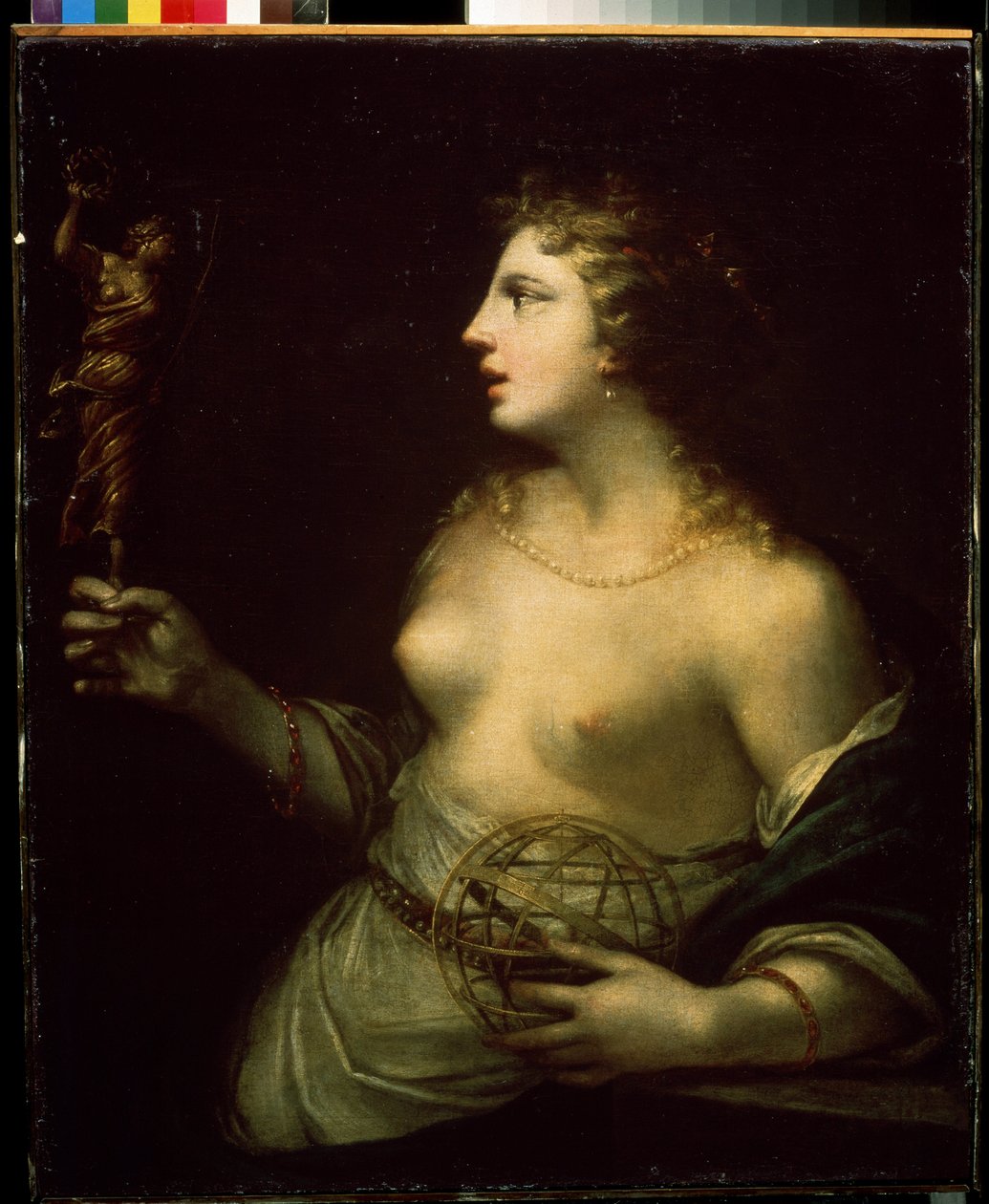 „Urania” (Urania) przedstawienie opiekuńczej Muzy astronomii i astrologii, trzymającej dłoń na kuli. Obraz Pietro Liberi (1614-1687) XVII-wieczne Muzeum Sztuki Michaiła Kroszyckiego, Sewastopol (Sewastopol) Ukraina autorstwa Pietro Liberi