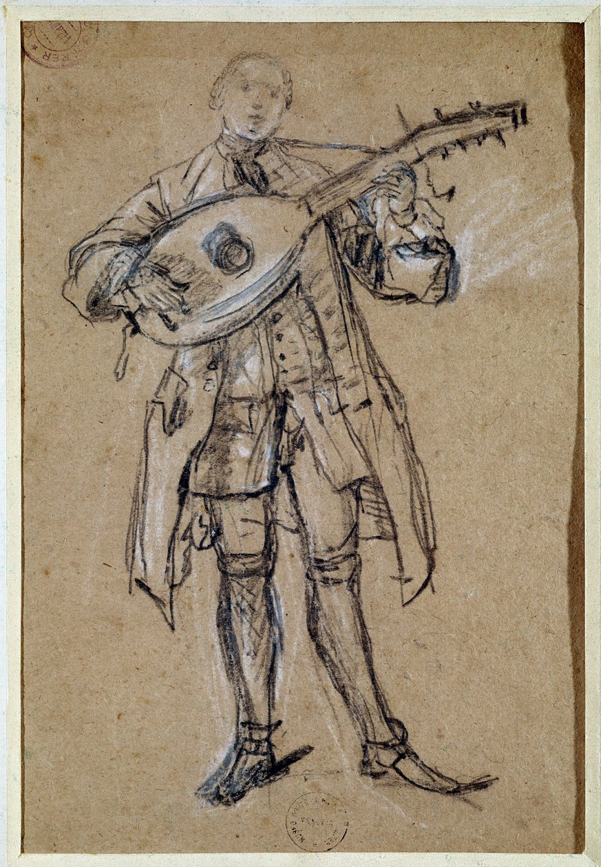 Gitarzysta (gitarzysta) Rysunek autorstwa Pietro Longhi (1702-1785) Wenecja, Musee Correr autorstwa Pietro Longhi