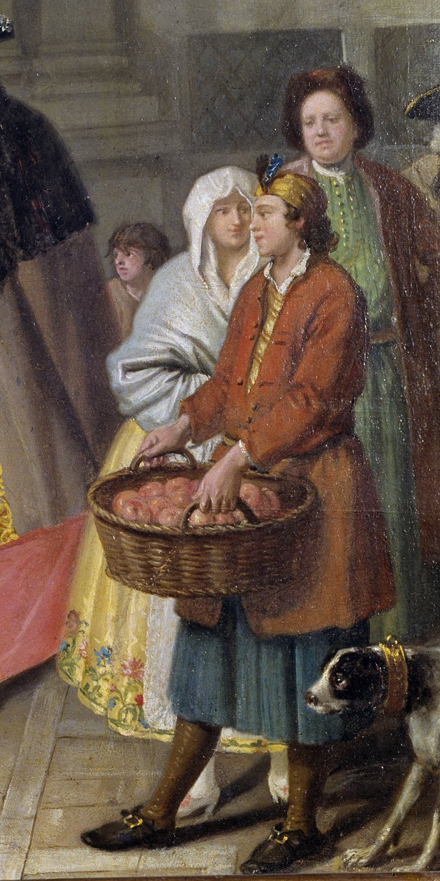 Rozmowa z maskami lub sprzedawcą jabłek (szczegóły) autorstwa Pietro Longhi