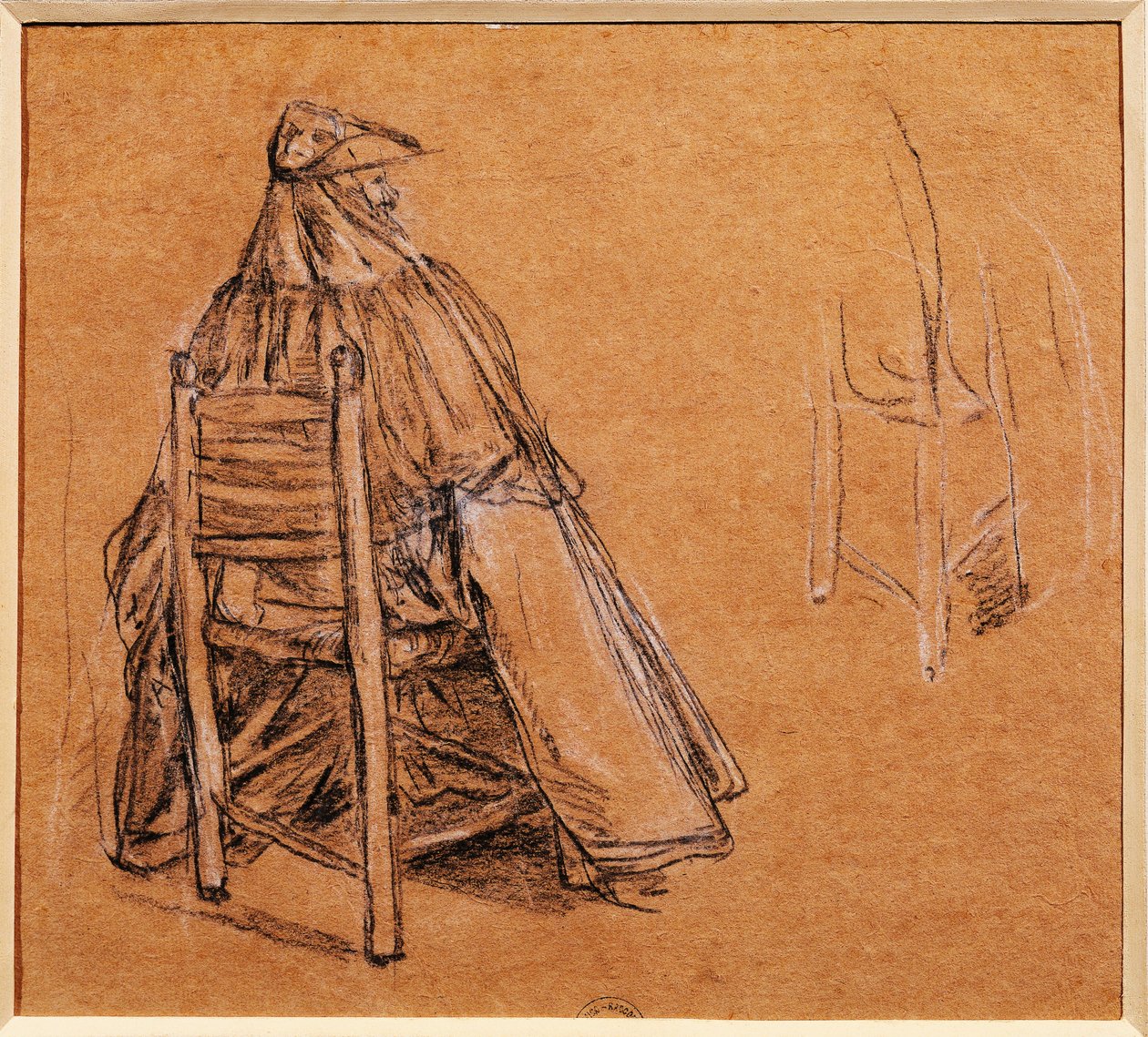 Włochy, Wenecja, Zamaskowany dżentelmen (Gentiluomo con bautta) autorstwa Pietro Longhi (1702-1785), rysunek autorstwa Pietro Longhi