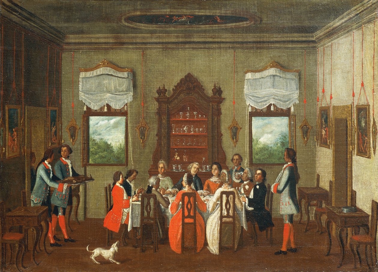 Obiad w willi, ze szkoły Pietro Longhi autorstwa Pietro Longhi