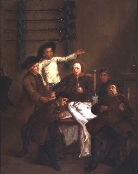 Numery rysunkowe myśliwych (olej na panelu) autorstwa Pietro Longhi