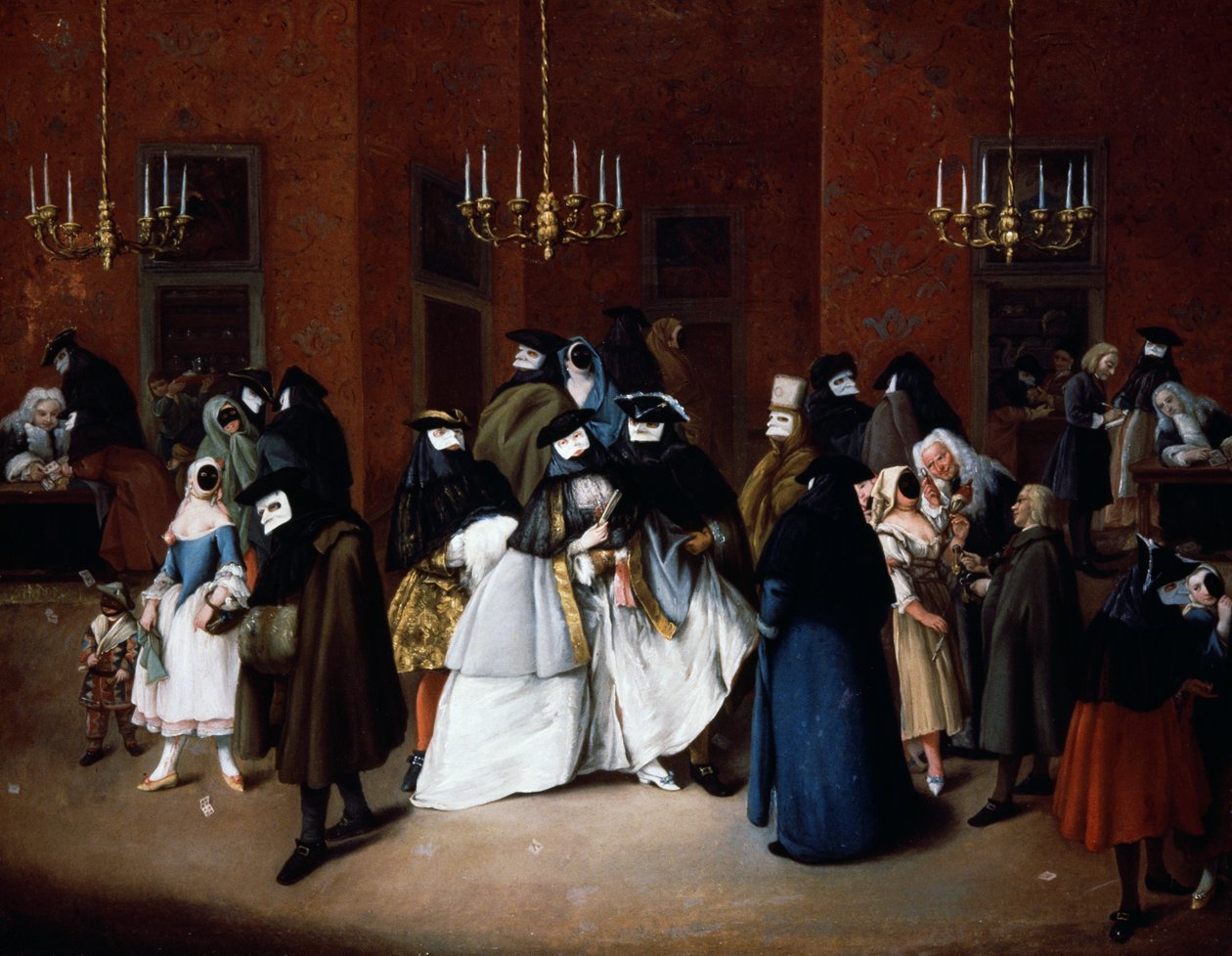 Ridotto w Wenecji, ok. 1750 (olej na płótnie) autorstwa Pietro Longhi
