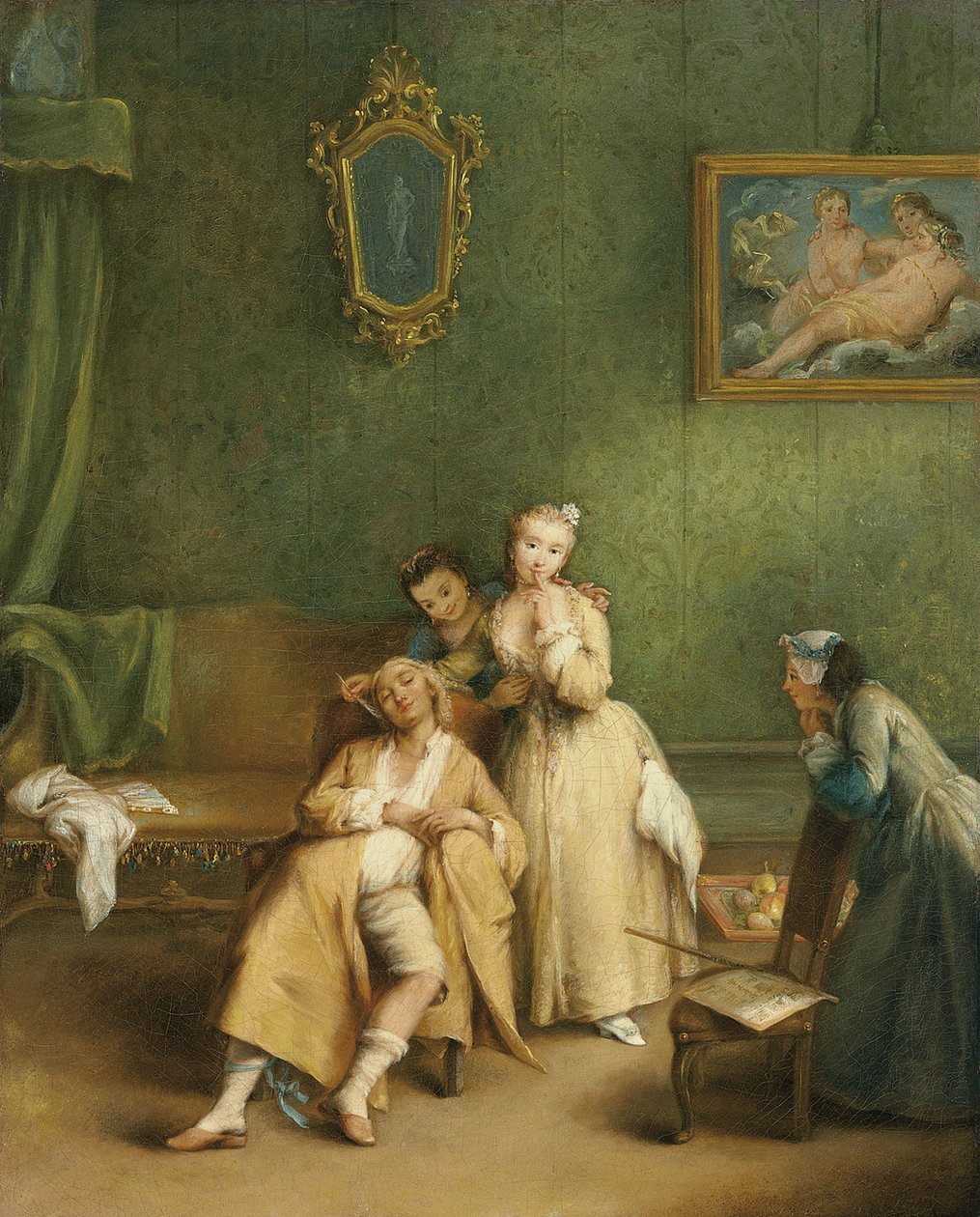 Łaskotanie, ok. 1755 autorstwa Pietro Longhi