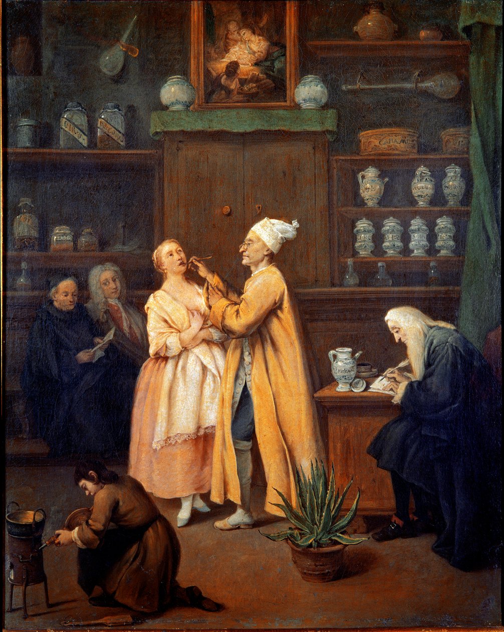 Farmaceuta. Obraz Pietro Longhi (1702-1785). 1752 (Aloe Vera na pierwszym planie) Galleria dell