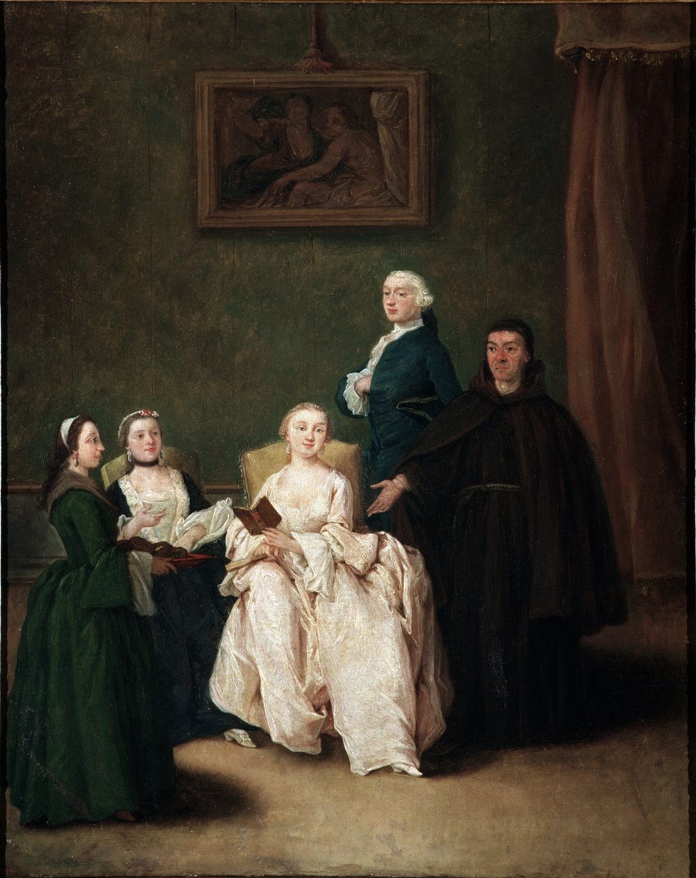 Wizyta mnicha w rodzinie arystokratów Obraz Pietro Longhi (1702-1785) ok. 1760 Wymiary 62x50 cm Wenecja, Ca 
