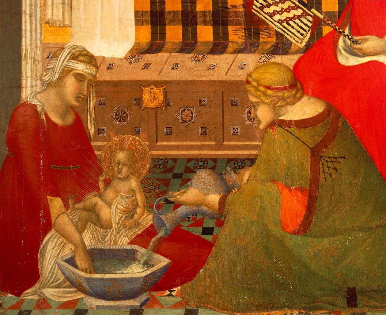 Narodziny Marii, fragment Tryptyku Narodzenia Marii Pietro Lorenzettiego (ok. 1280-1348), tempera na desce autorstwa Pietro Lorenzetti