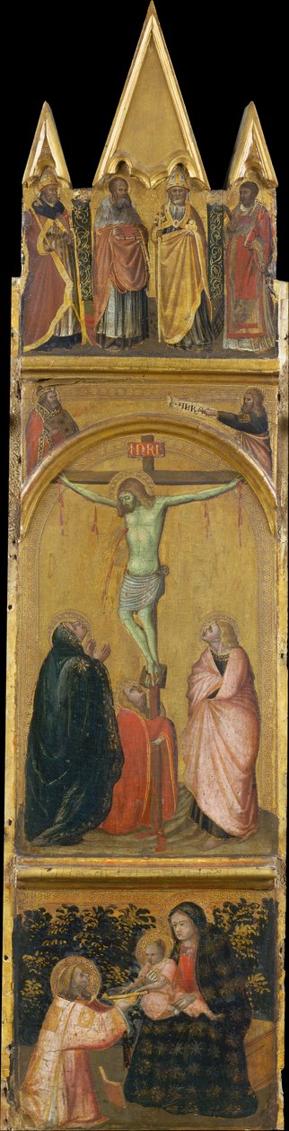 Kreuzigung, Jungfrau und Kind mit einem Diakon autorstwa Pietro Lorenzetti
