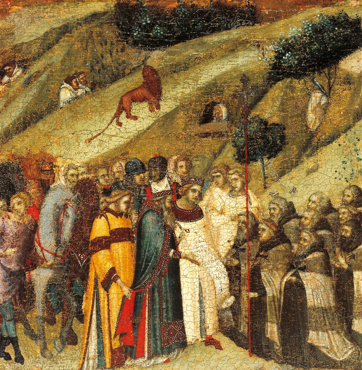 Pierwsi karmelici pustelnicy wiosną Eliasza, fragment predelli ołtarza dla Carmine, Pietro Lorenzetti (ok. 1280-1348), tempera i złoto na desce autorstwa Pietro Lorenzetti