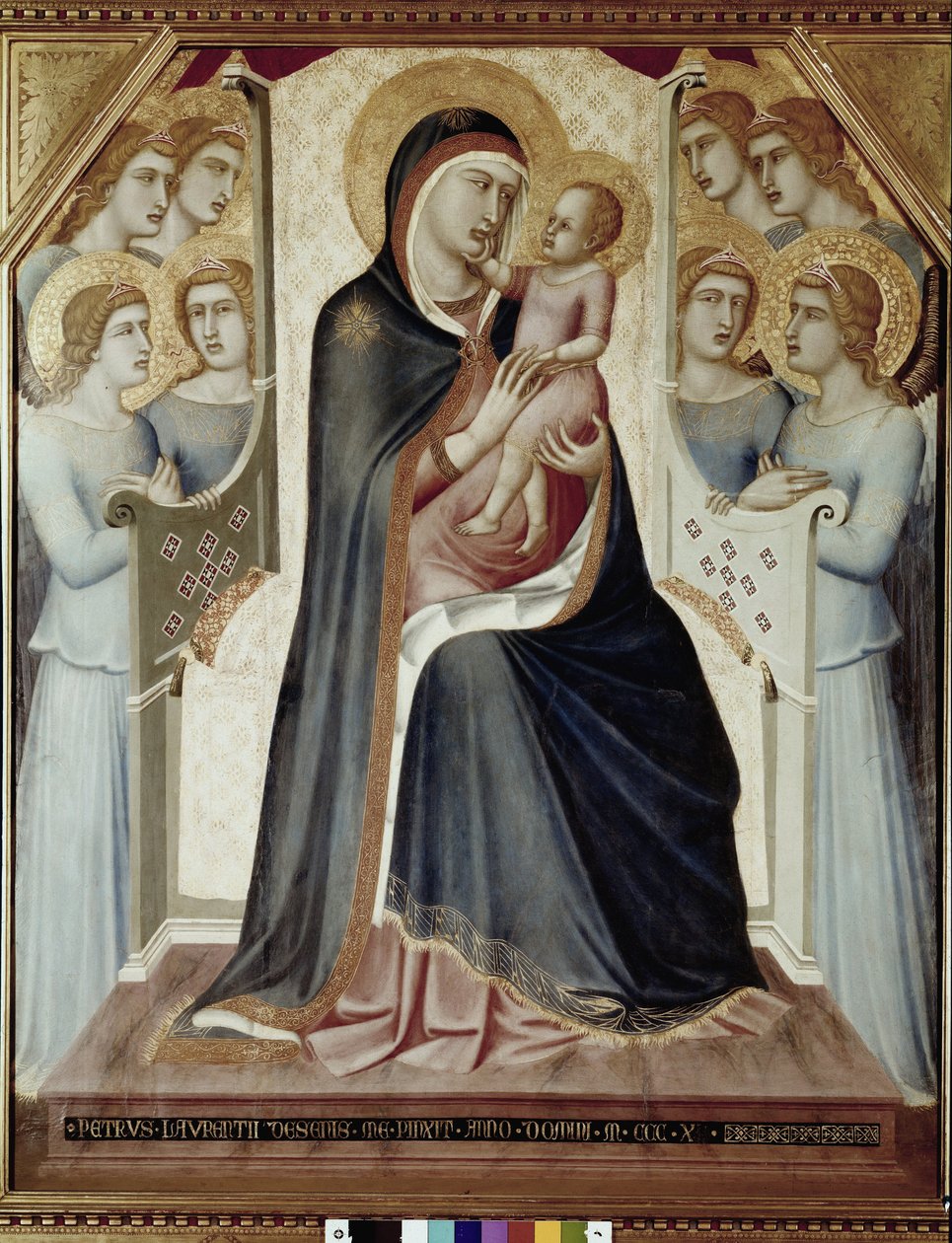 Madonna i Dzieciątko na tronie z aniołami (Tempera na drewnie) autorstwa Pietro Lorenzetti