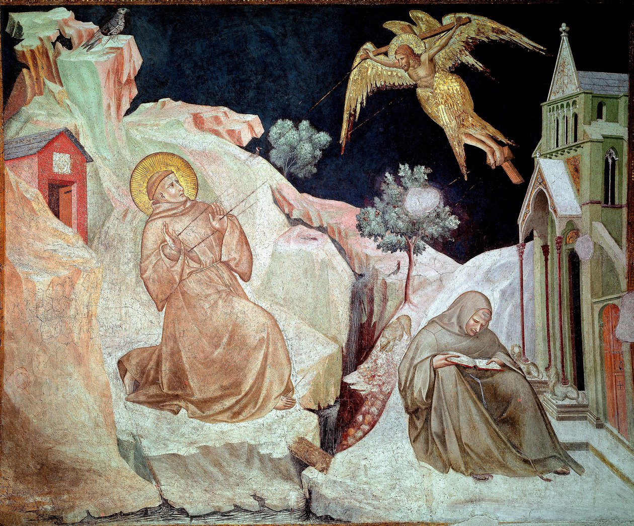 Św. Franciszek z Asyżu otrzymujący stygmaty Fresco Pietro Lorenzetti (1280/1285-1348) 1324-1325 Asyż, bazylika San Francesco (bazylika św. Franciszka z Asyżu), kościół dolny autorstwa Pietro Lorenzetti