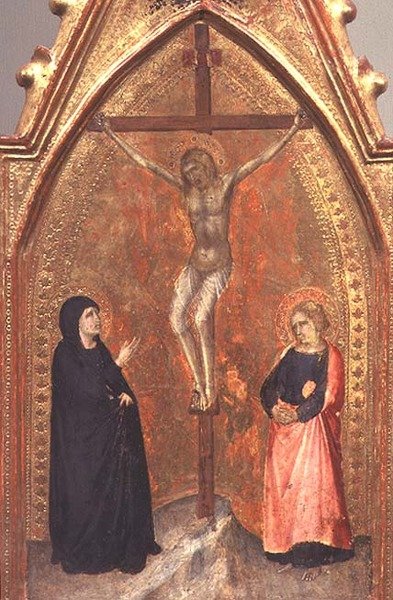 Ukrzyżowanie z Maryją Dziewicą i Janem Teologiem, ok. 1330 (tempera na panelu) autorstwa Pietro Lorenzetti